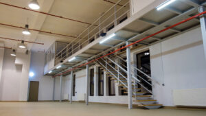 Office partitioning on top of mezzanine flooring